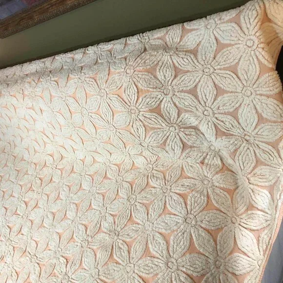 Vintage peach floral chenille bedspread